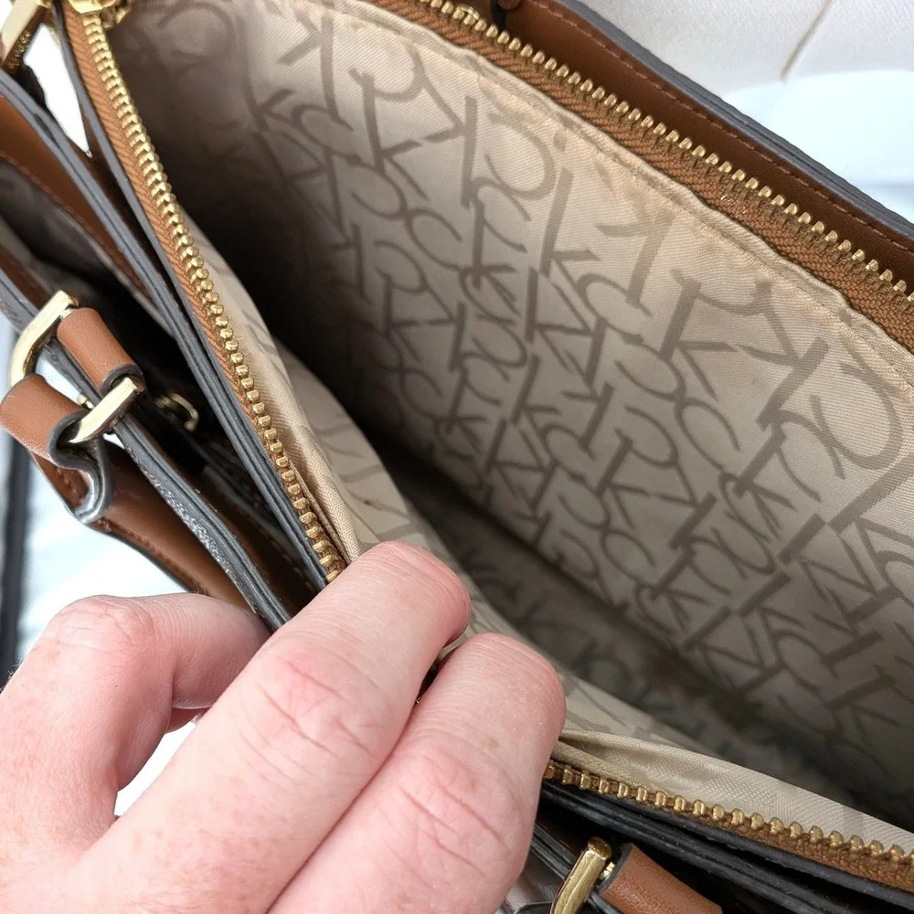 Calvin Klein Monogram Satchel Shoulder Bag Brown‎ Logo Crossbody